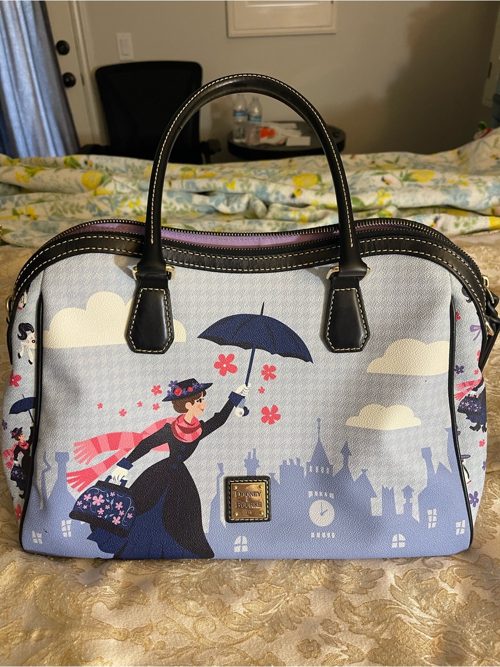 Dooney & Bourke Light Blue Mary Poppins-Inspired Satchel with Navy Trim